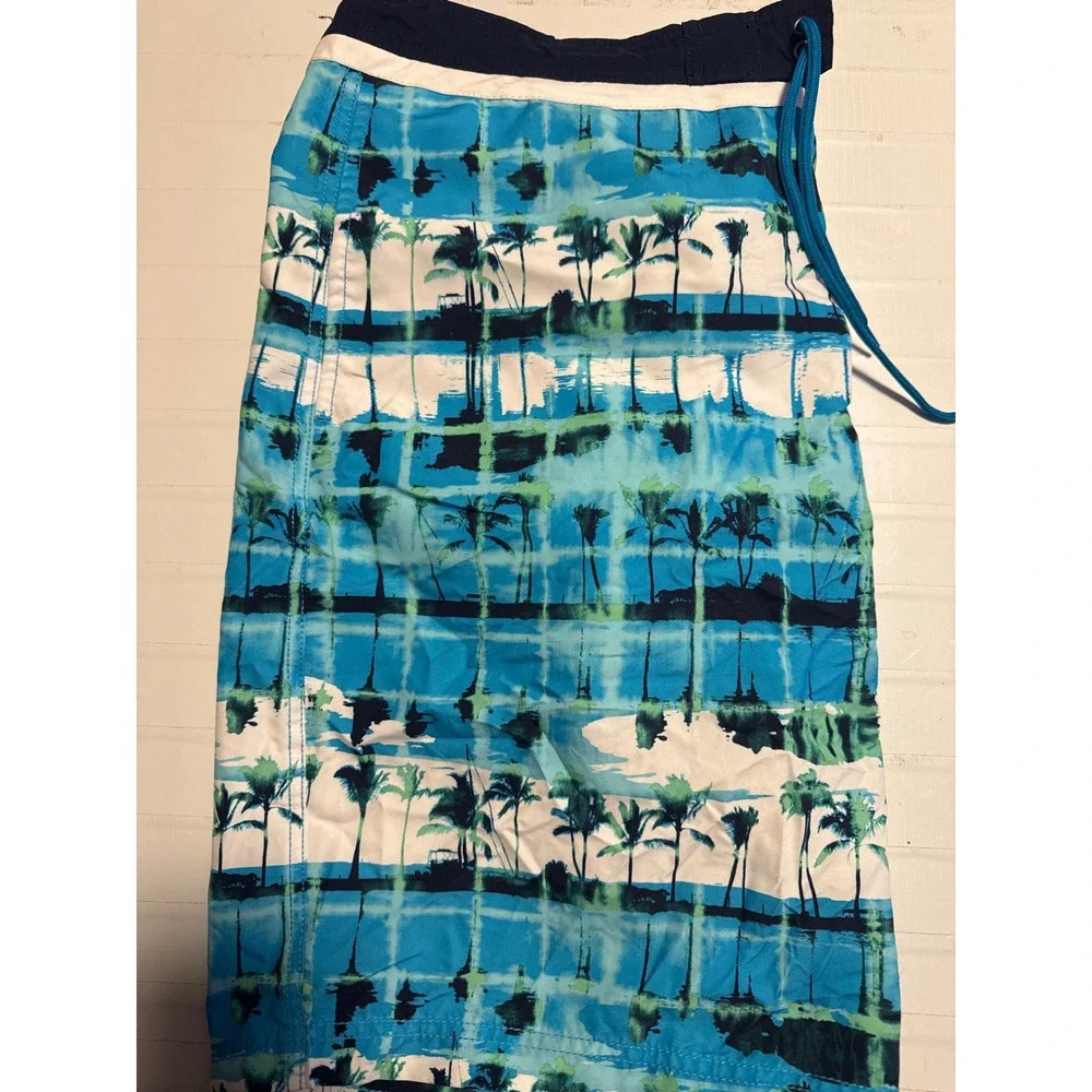 Roundtree & Yorke‎ Swim Trunks Mens XL Blue Tropical Palm Tree Board Shorts NEW
